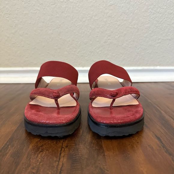 TARYN ROSE Mary Jane Style Thong Sandals in Red Leather - Picture 4 of 11